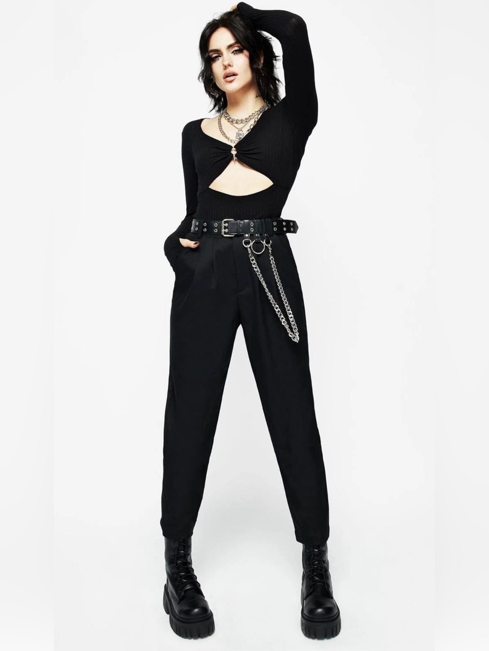 Disturbia Long-Sleeve Black Eastwick Cut Out Blouse
